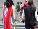 Free Stock Photo: Man and woman in superhero costumes crossing street at Dragoncon 2008