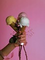 Free Stock Photo: A woman holding ice cream cones and flowers