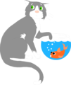 Free Stock Photo: Illustration of a cat sneaking a paw into a fish bowl