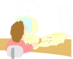 Free Stock Photo: Illustration of a man sitting at a computer malfunctioning