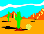 Free Stock Photo: Illustration of a desert landscape with cacti and a tumbleweed