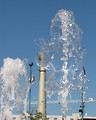 Free Stock Photo: Flags by a fountain