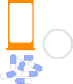 Free Stock Photo: Illustration of a pill bottle and blue and white pills