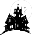 Free Stock Photo: Illustration of bats flying by a haunted house