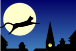 Free Stock Photo: Illustration of a black cat leaping in front of the moon