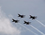 Free Stock Photo: F-16 Air Force Thunderbird jets flying in formation at the 2009 Robins AFB Air Show.