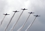 Free Stock Photo: Vintage SNJ-2 WW2 fighter planes flying in formation with smoke trails