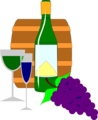 Free Stock Photo: Illustration of a bottle of wine, glasses and grapes