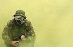 Free Stock Photo: Soldier in gas mask with cloud of smoke