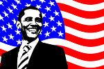 Free Stock Photo: An illustration of Barack Obama with an American Flag background