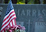 Free Stock Photo: Head stone with US flag and cross.