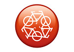Free Stock Photo: A red recycling symbol of bicycles on a white background
