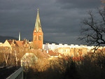 Free Stock Photo: Red church in spa town Teplice right before the storm