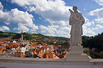 Free Stock Photo: A statue in the castle with a view on Cesky Krumlov town