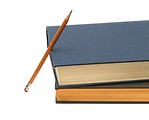 Free Stock Photo: A stack of books and a pencil isolated on a white background