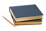Free Stock Photo: A stack of books and a pencil isolated on a white background