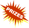 Free Stock Photo: Illustration of a red and yellow burst with prize text