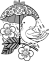 Free Stock Photo: Illustration of a bird on a branch under an umbrella