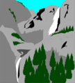Free Stock Photo: Illustration of stone mountaints and trees