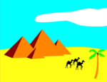 Free Stock Photo: Illustration of pyramids in the desert with camels