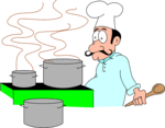 Free Stock Photo: Illustration of a cartoon chef with cooking pots