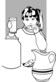 Free Stock Photo: Illustration of a girl eating milk and cookies