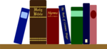 Free Stock Photo: Illustration of books and a bible on a shelf