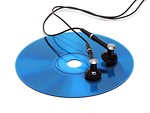 Free Stock Photo: A blue cd with headphones isolated on a white background.