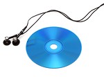 Free Stock Photo: A blue cd with headphones isolated on a white background.