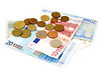 Free Stock Photo: Euro coins and bills isolated on a white background