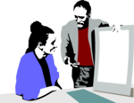 Free Stock Photo: Illustration of a man and woman looking at a business chart