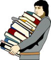 Free Stock Photo: Illustration of a young man carrying a stack of books