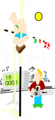 Free Stock Photo: Illustration of a cartoon man stuck on a pole vault and another with a chainsaw