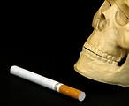 Free Stock Photo: A skull with a cigarette isolated on a black background