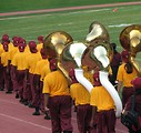 Free Stock Photo: A marching band on the side of a football field