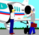 Free Stock Photo: Illustration of a corporate jet pilot greeting a business man