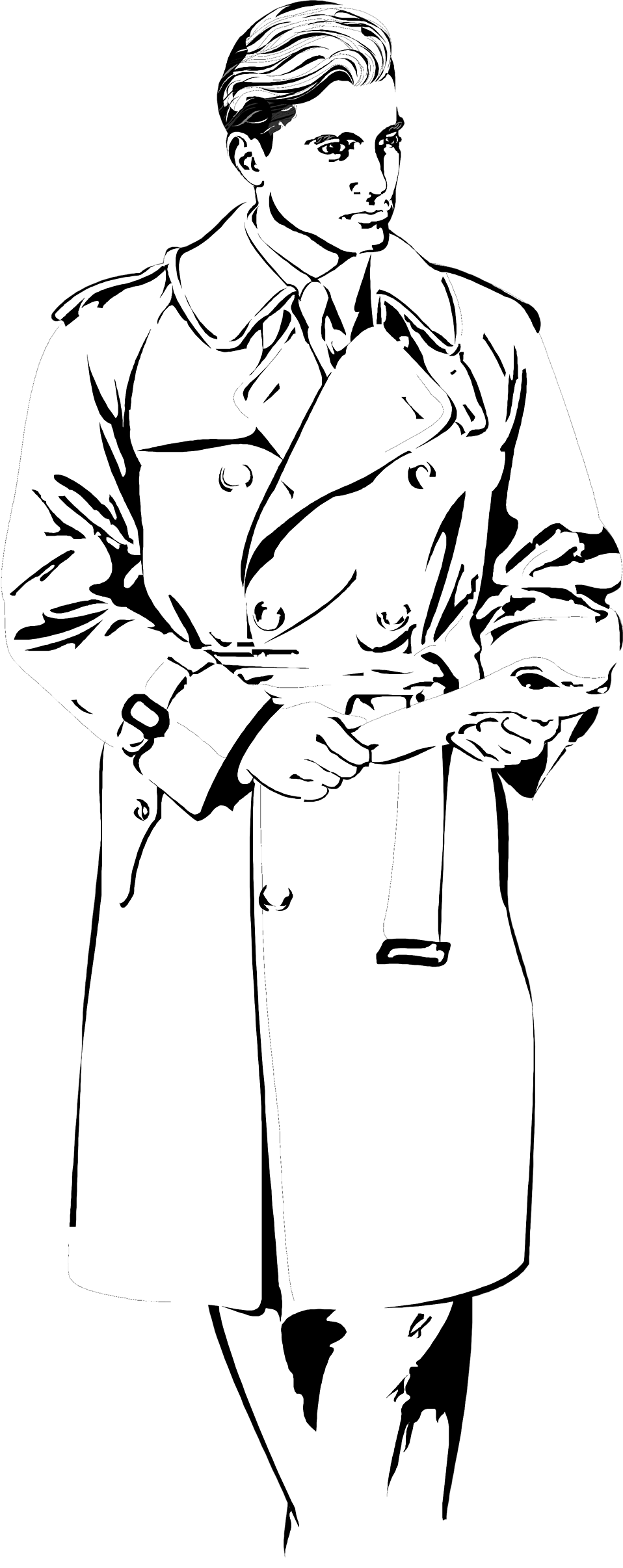 Illustration of a handsome man in a rain coat.